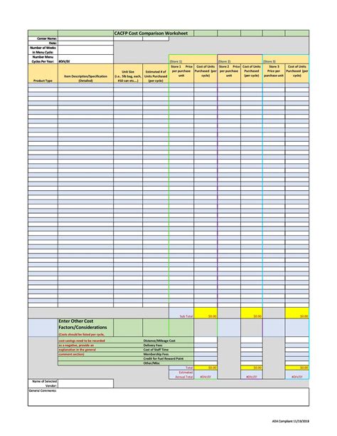 Cost Comparison Excel Template