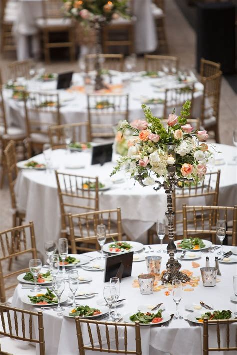 White Reception Tables, Flower Centerpieces