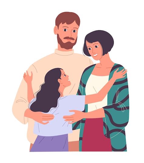 Premium Vector | Family of young parents and daughters hugging