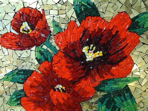 Custom Mosaic Red Flower Wall Art by Live In Mosaics | CustomMade.com