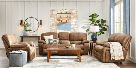 Cindy Crawford Home Alpen Ridge Tan 5 Pc Living Room with Reclining Sofa - Rooms To Go