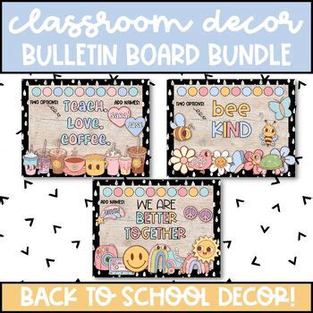 Back to School Retro Bulletin Board Bundle, August September Door Decor