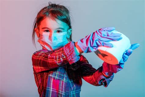 Little Girl with Fabric Mask in Color, Protect Herself from Coronavirus COVID-19 Stock Image ...