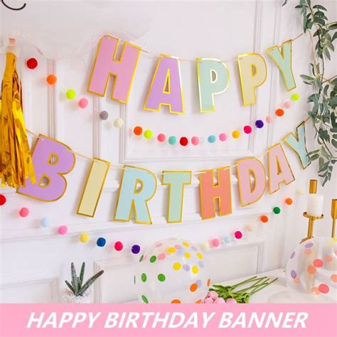 Happy Birthday Banner Macaron Color Gold Edged Birthday Banner Baby Kids Birthday Party ...