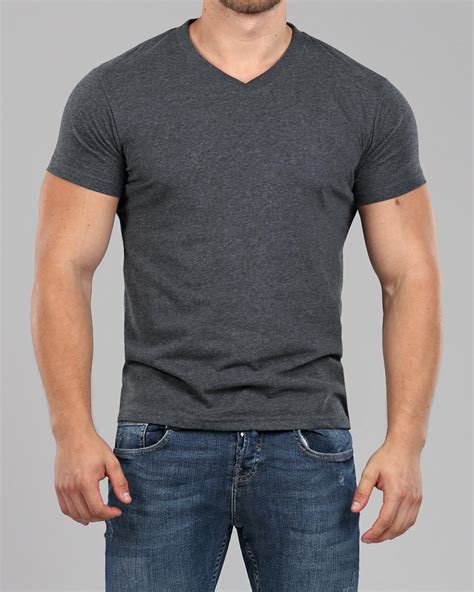 Men's Dark Grey V-Neck Fitted Plain T-Shirt | Muscle Fit Basics