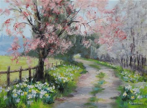 "Original Acrylic Landscape Painting - Spring Walk" by Karen Ilari | Redbubble