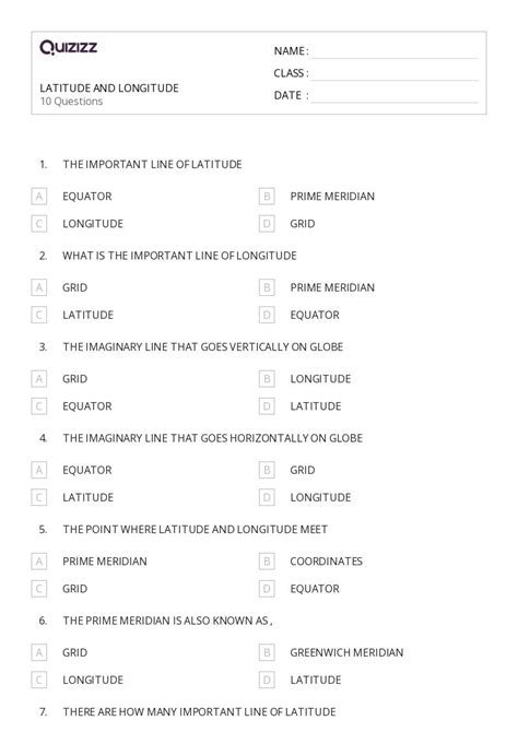 50+ latitude and longitude worksheets on Quizizz | Free & Printable