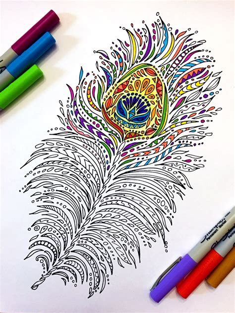 Peacock Feather PDF Coloring Page - Etsy