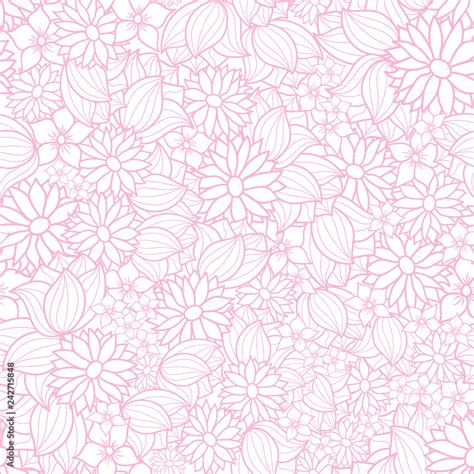 Vector pink and white floral seamless pattern background. This monochrome texture of overlapping ...