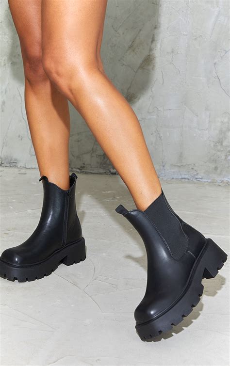 Black Chunky Chelsea Boots | PrettyLittleThing CA