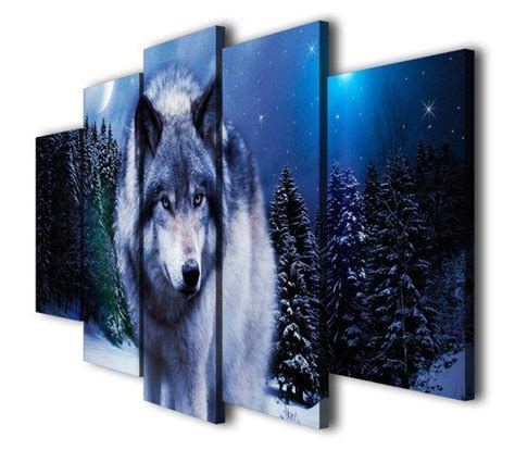 Wolf In The Winter – Animal 5 Panel Canvas Art Wall Decor – Canvas Storm