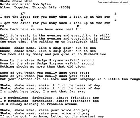 Bob Dylan song - Shake Shake Mama, lyrics and chords