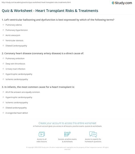 Quiz & Worksheet - Heart Transplant Risks & Treatments | Study.com