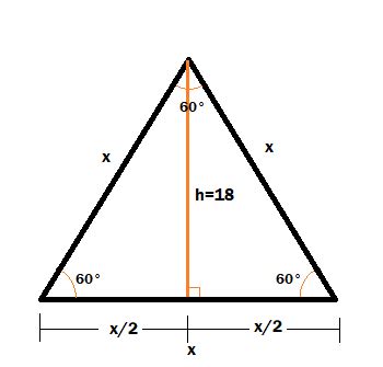 Find the perimeter of an equilateral triangle whose altitude is 18. | Homework.Study.com