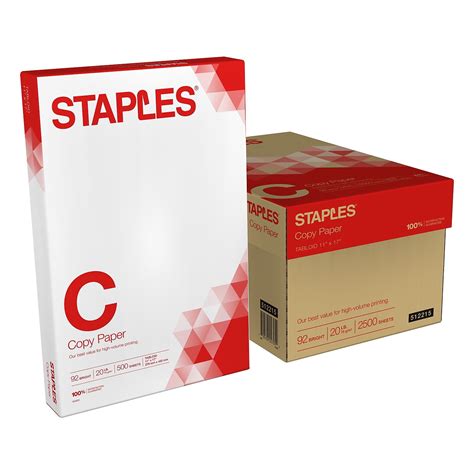 Staples 11" x 17" Copy Paper 20 lbs 92 Brightness 500/RM 5 RM/CT (512215) - Walmart.com