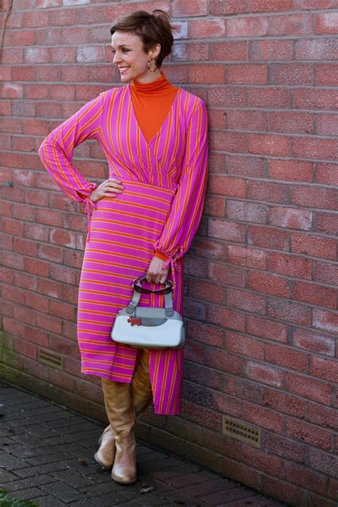 Neon Pink and Orange | SS19 Trends | Bold Winter outfit | Outfits, Striped dress, Winter outfits