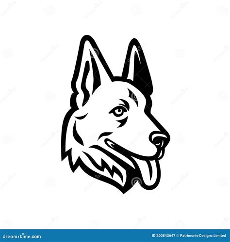 Head Of A German Shepherd Or Alsatian Wolf Dog Mascot Retro Black And White Cartoon Vector ...