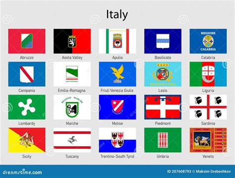 Flags of the States of Italy, All Italian Regions Flag Collection Stock Image - Image of ...