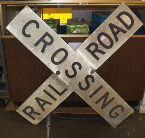 Vintage Railroad Crossing Sign 4ft Old Vintage Metal Peerless Railroad Crossing sign