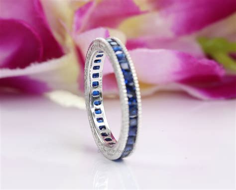 Vintage Inspired Blue Sapphire Full Eternity Band Vintage 14K - Etsy