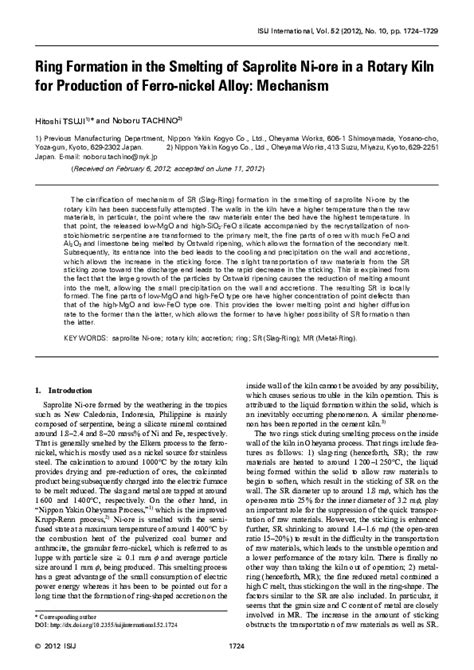 (PDF) Ring Formation in the Smelting of Saprolite Ni-ore in a Rotary Kiln for Production of ...