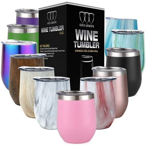 Stainless Steel Stemless Wine Glass Tumbler with Lid, 12 oz | Double Wall Vacuum Insulated ...