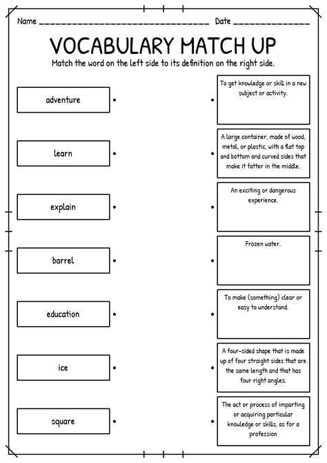 Vocabulary Words Worksheet Template