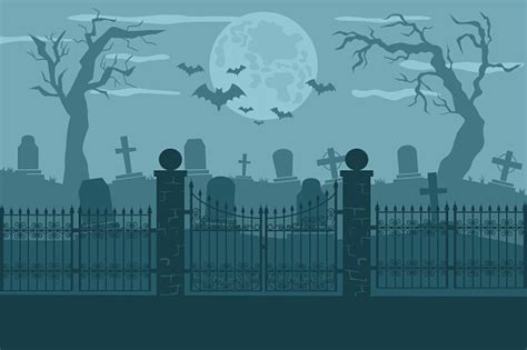 Cemetery Or Graveyard Vector Background Stock Illustration - Download Image Now - Cemetery ...