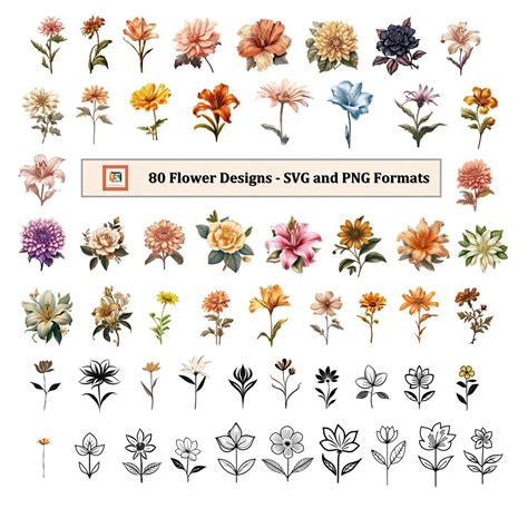 80 Flower Bundle Svg Flower Bundle PNG Digital Download - Etsy