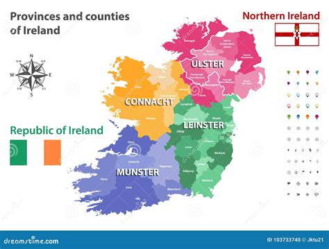 Provinces and Counties of Ireland Vector Map Stock Vector - Illustration of kidare, leinster ...