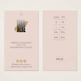 Modern Blush Logo Clothing Price tag w/ Size Chart | Zazzle