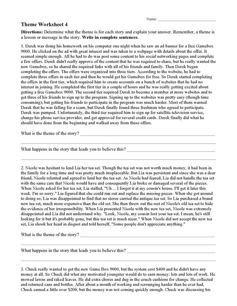 Theme Worksheet 4 | Reading Activity