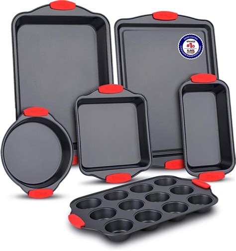 Baking Set – 6 Piece Kitchen Oven Bakeware Set – Deluxe Non-Stick Black Coating Inside and ...