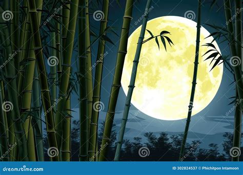 Exposure of Bamboo Forest and Full Moon in the Night Sky. Generative AI Stock Image - Image of ...