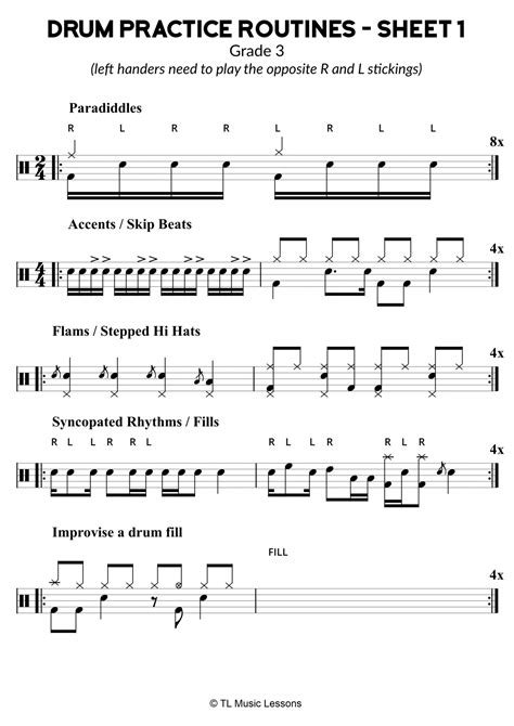 Drum Practice Routines - Sheet 1 - Learn Drums For Free