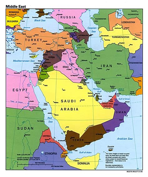 Large political map of the Middle East with major cities and capitals - 1995 | Middle East ...