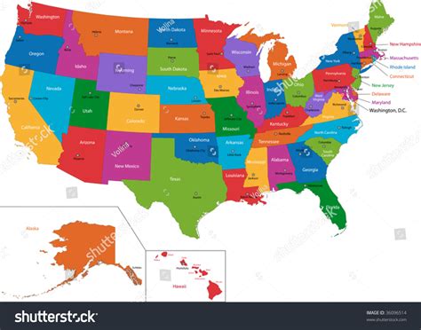 Colorful Usa Map States Capital Cities Stock Vector (Royalty Free) 36096514 | Shutterstock