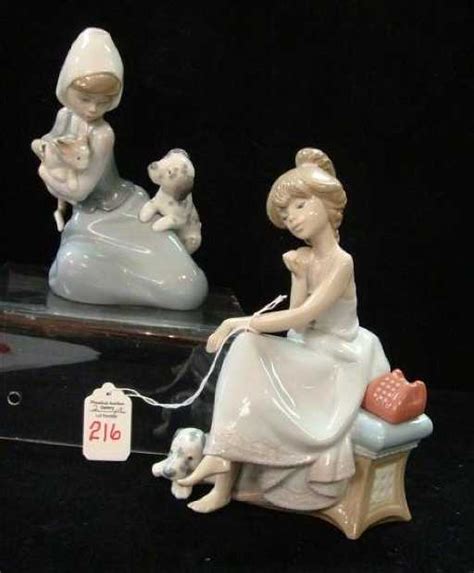 Two LLADRO Porcelain Figurines Girls and Dogs: