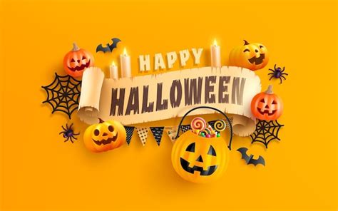 Premium Vector | Happy Halloween banner template with halloween pumpkin and Halloween Elements ...