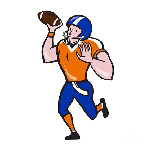 American Football Quarterback Throw Ball Isolated Cartoon Digital Art by Aloysius Patrimonio ...