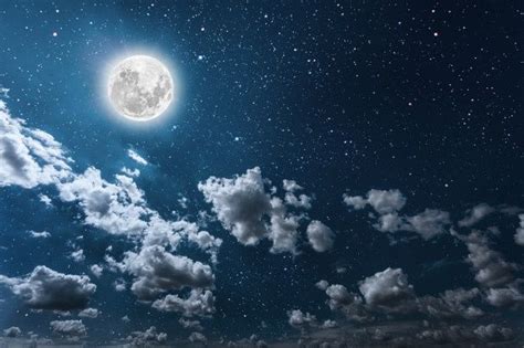 Night sky with stars and moon and clouds. | Photo Download | Night sky moon, Night moon images ...