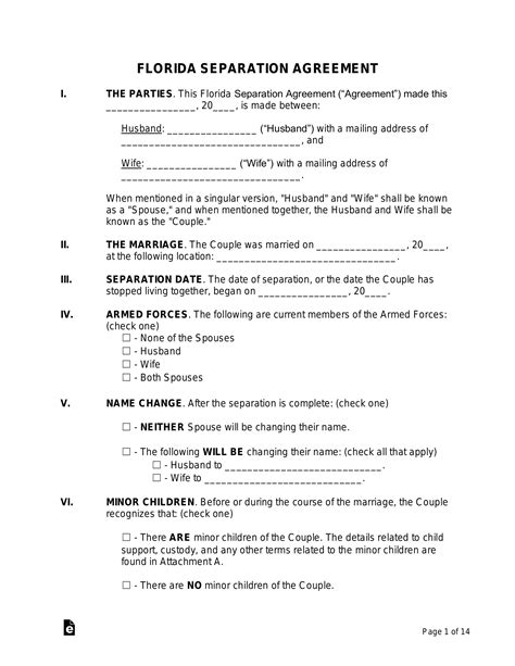 Free Florida Separation Agreement Template - PDF | Word – eForms