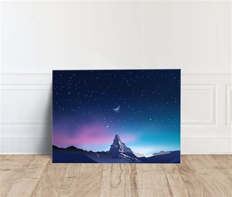 Night Starry Sky Landscape on Canvas Print Colorful Night Sky Nature Painting Living Room Wall ...