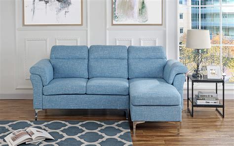 Casa Andrea Milano Modern Linen Fabric Sectional Sofa - Small Space Couch (Light Blue) - LAVORIST