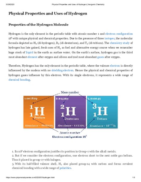 (PDF) Physical Properties and Uses of Hydrogen Properties of the Hydrogen Molecule