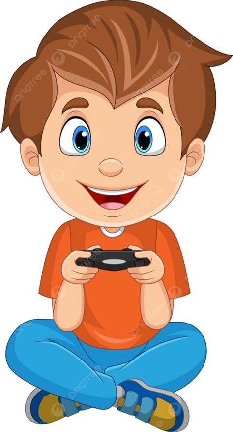 Gambar Kartun Anak Kecil Bermain Video Game, Tersenyum, Bantalan, Video PNG dan Vektor dengan ...