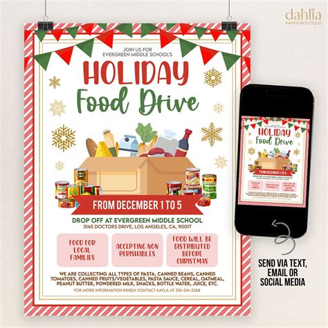 Editable Holiday Food Drive Flyer, Canned Goods Drive Template, Holiday Charity, PTA PTO School ...