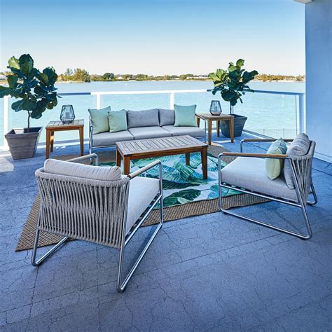 Lloyd Flanders Elevation Modern Outdoor Furniture Set with Teak Tables | LF-ELEVATION-SET4