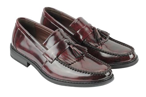 Mens Vintage Style Polished Faux Leather Tassel Loafers Retro MOD Shoes | eBay