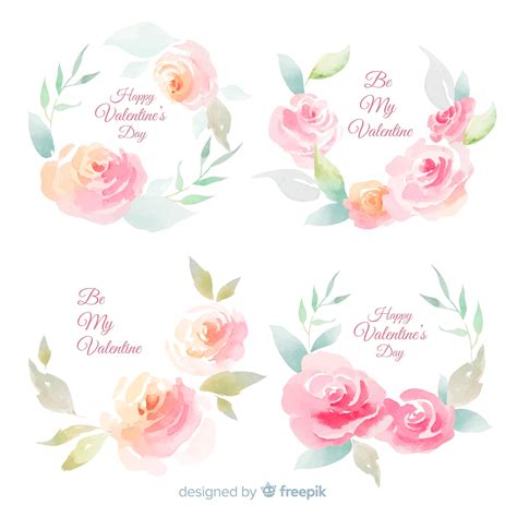 Premium Vector | Collection of watercolor flowers for valentine